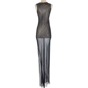 Vintage Sheer Silk Black Maxi Dress Bias Cut Medium Tank Gown Delicate Fairy